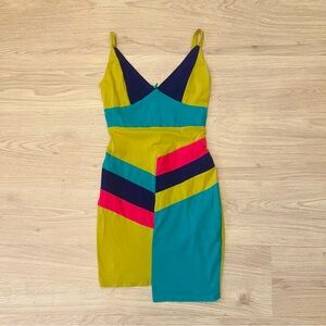 Mcbling Era Multicolor Spaghetti Strap V-neck Asymmetrical Bodycon Dress
